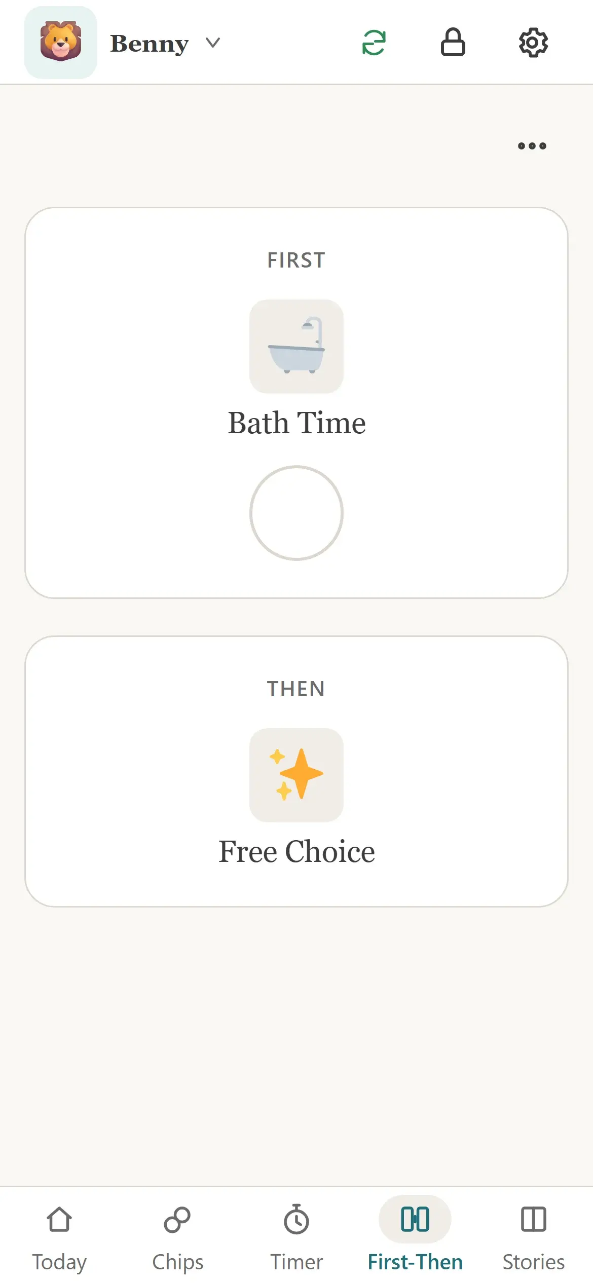 A First-Then board: first Bath Time, then Free Choice.