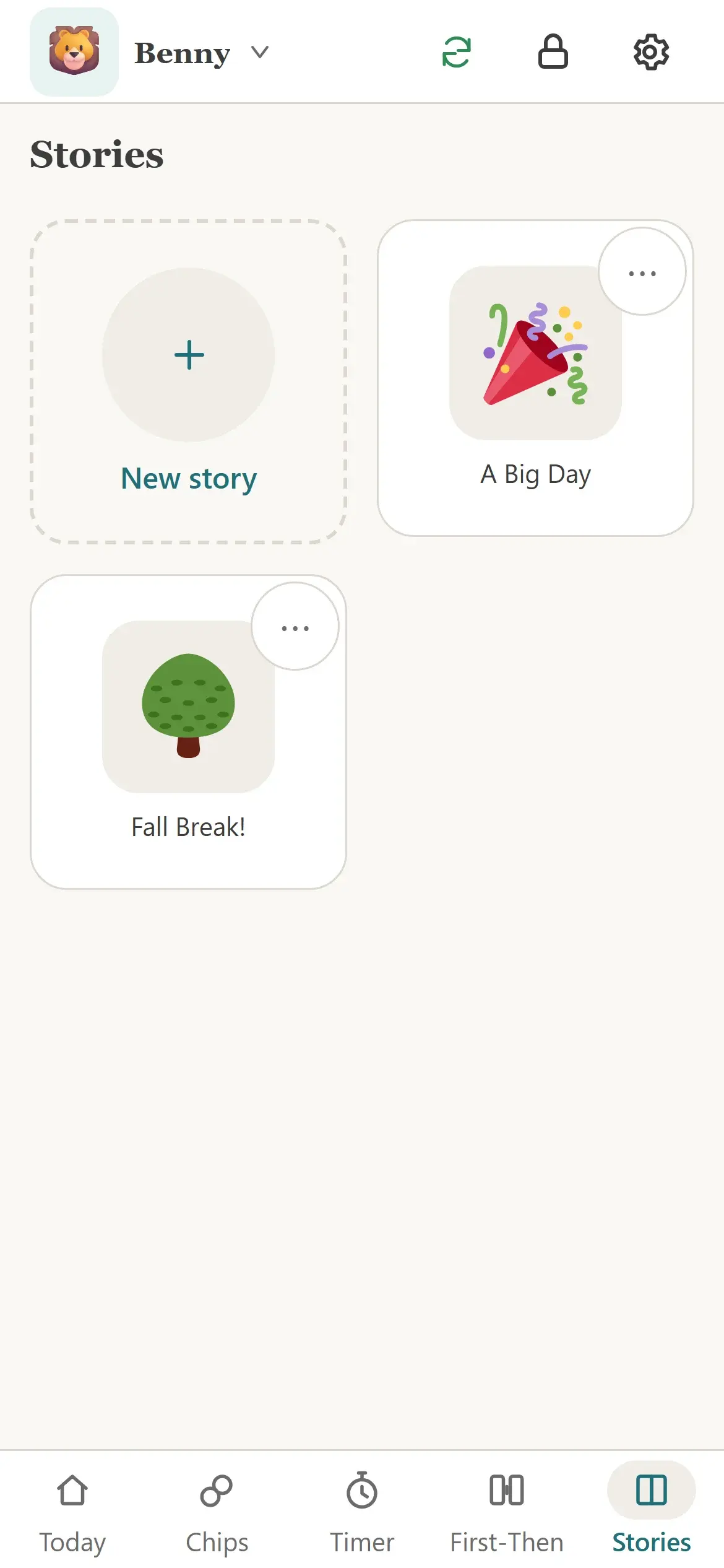 The social stories library with two stories, "A Big Day" and "Fall Break!".